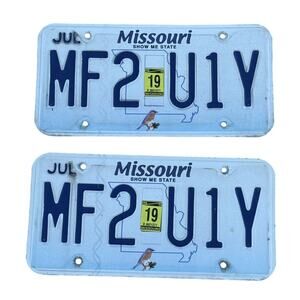 Missouri License Plates (2) Show-Me State July 2019 Sticker Blue Automobile Tags